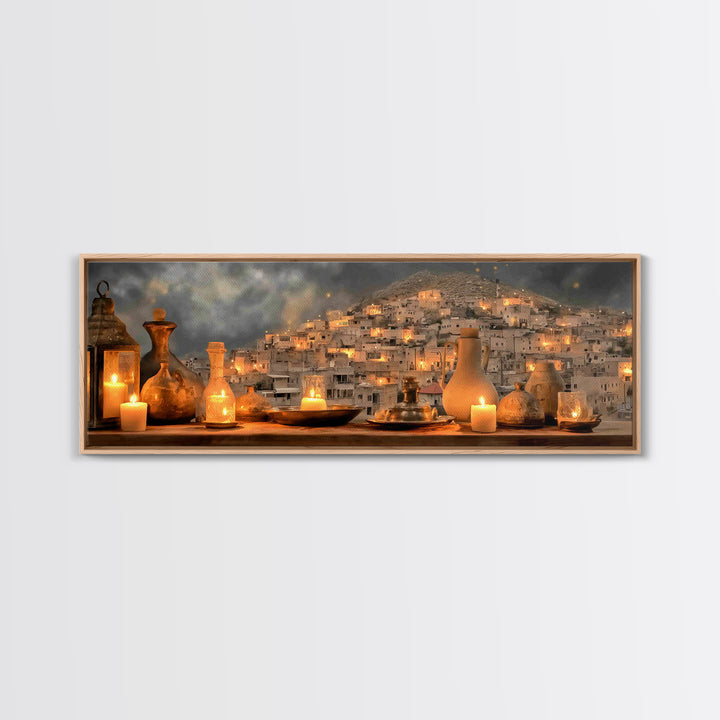 Bethlehem Candle Haven | Framed Canvas Print | Christian Art Canvas | Panoramic Painting | Christmas Wall Art | Christian Gift Ideas | Chri