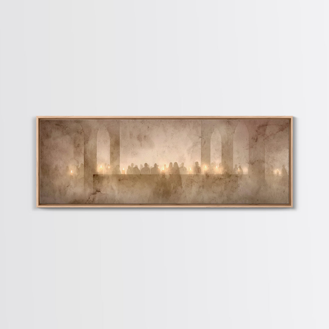Candlelit Devotion, Framed Canvas Print, Christian Wall Art, Panoramic Wall Art, Christmas Art, Christian Art Canvas, Christian Decorations