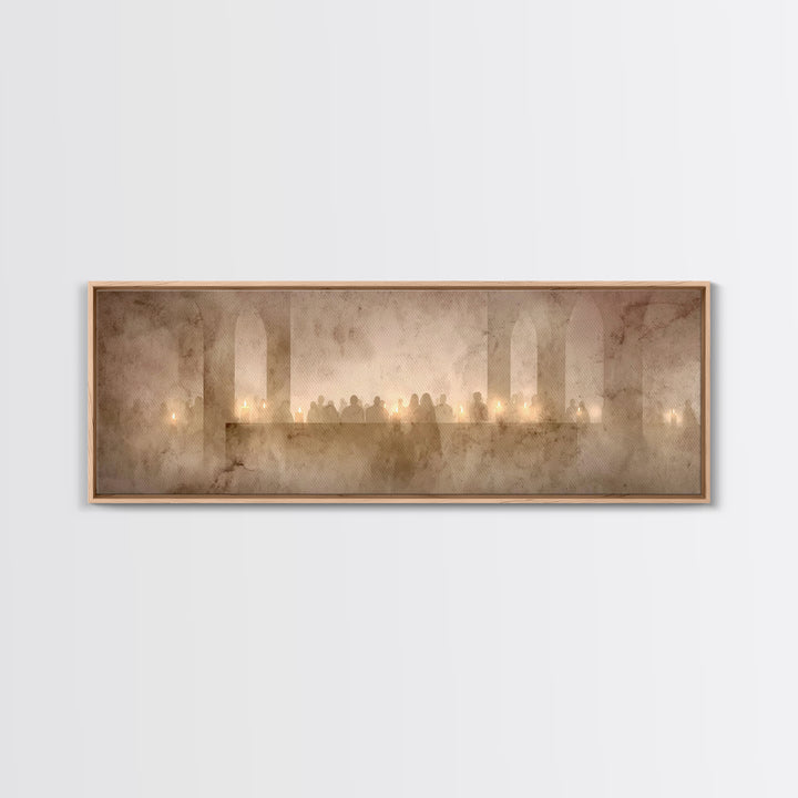 Candlelit Devotion, Framed Canvas Print, Christian Wall Art, Panoramic Wall Art, Christmas Art, Christian Art Canvas, Christian Decorations