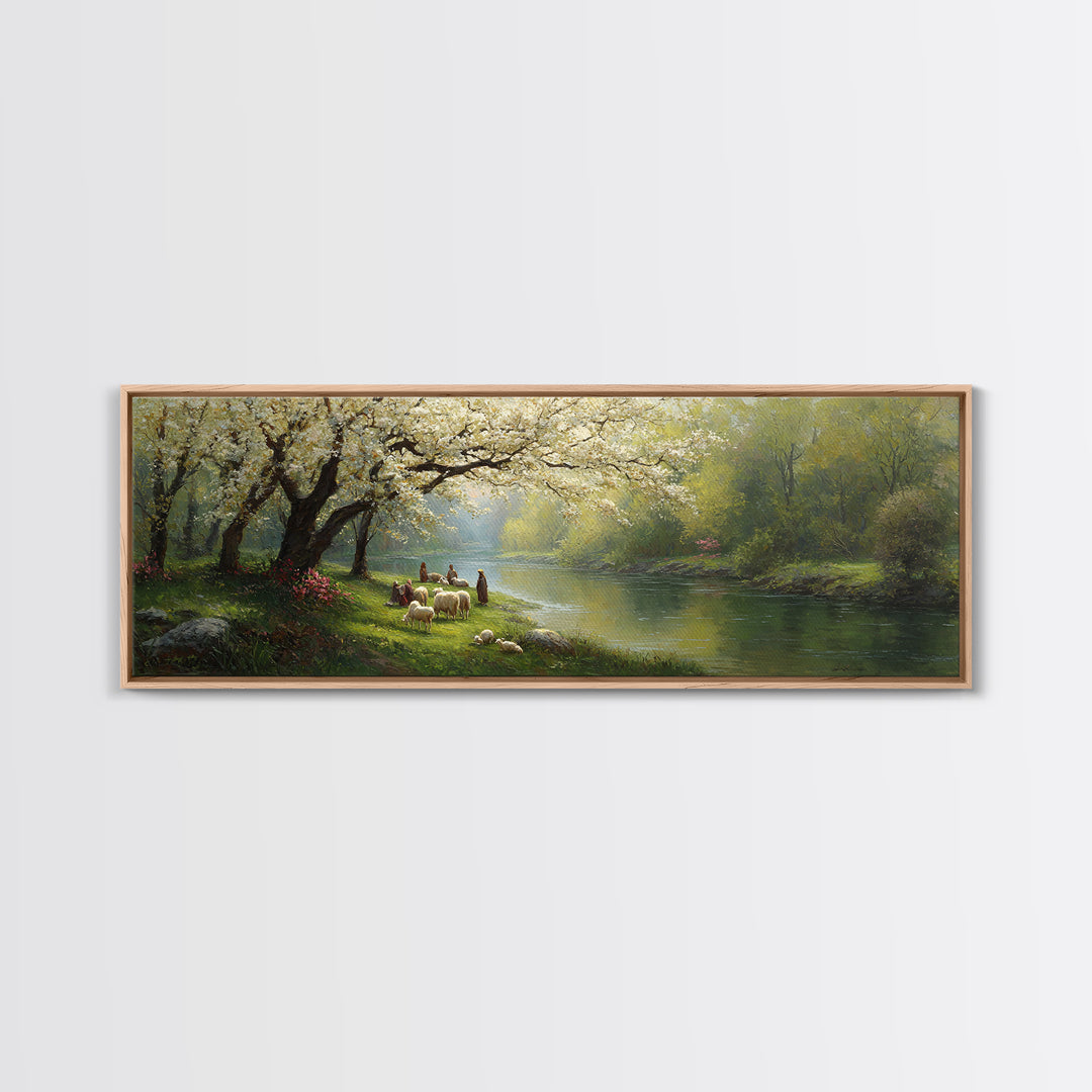 Blossoms Of Guidance, Framed Canvas Print, Christian Art Canvas, Panoramic Art, Jesus Painting, Christian Wall Art, Christian Gift