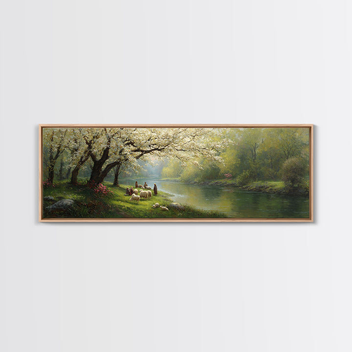 Blossoms Of Guidance, Framed Canvas Print, Christian Art Canvas, Panoramic Art, Jesus Painting, Christian Wall Art, Christian Gift