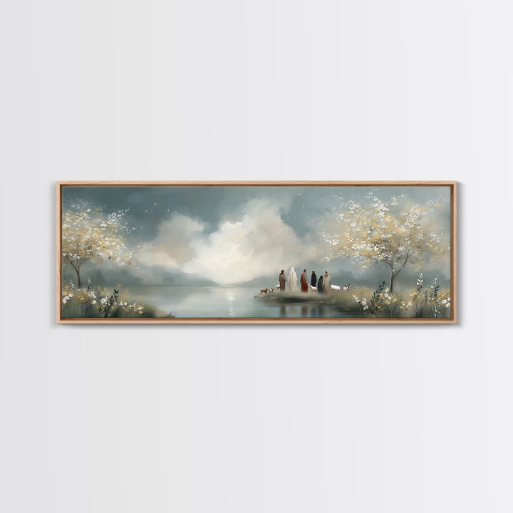 Springtime Shepherd Light – Framed Canvas Print – Christian Art Canvas – Panoramic Frame – Christian Wall Art – Jesus Painting – Christian