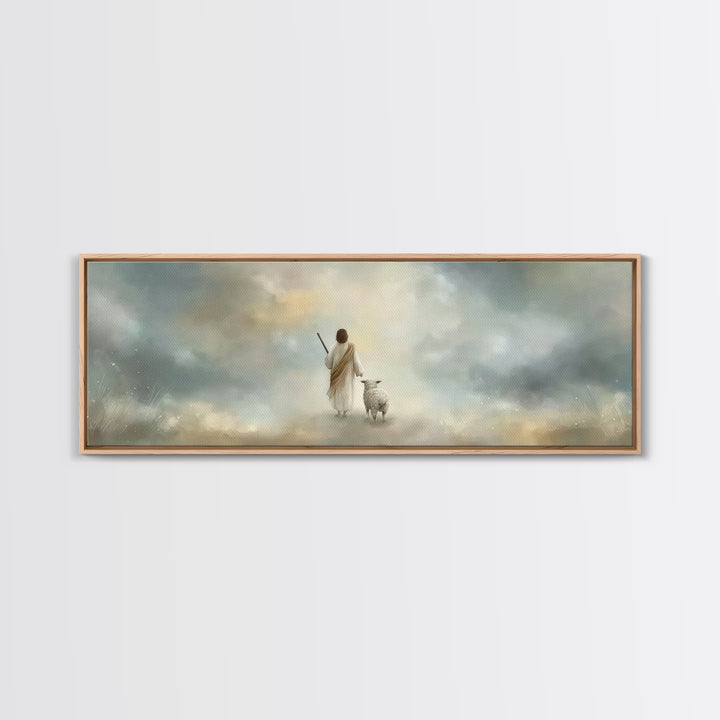Riverside Flock Peace | Framed Canvas Print | Christian Wall Art | Christian Art Canvas | Extra Wide Art | Jesus Painting | Christian Gift