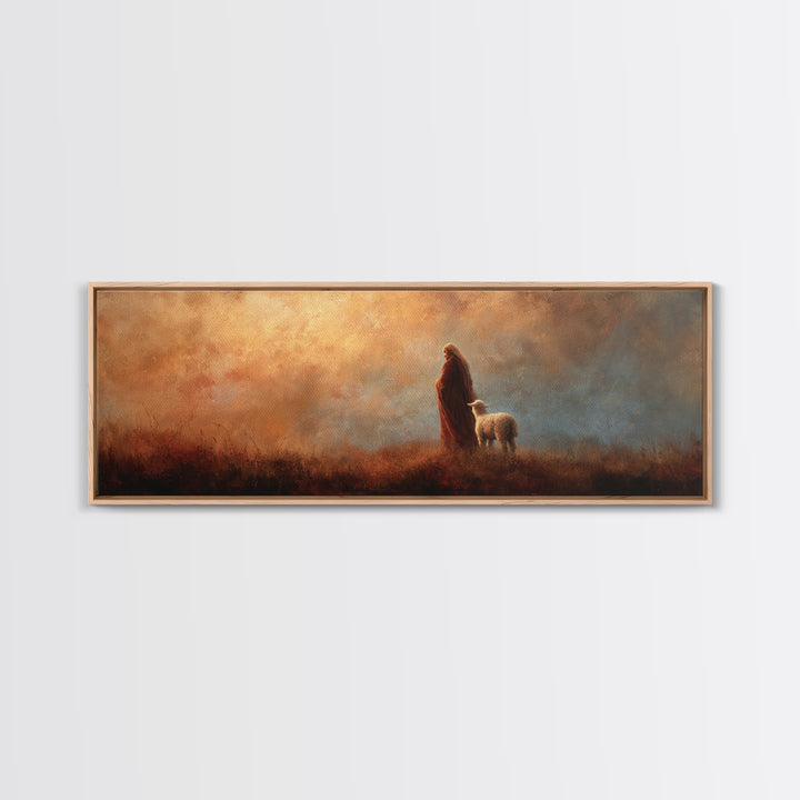 Guided By The Shepherd – Framed Canvas Print – Panoramic Wall Art – Christian Art Canvas – Jesus Painting – Christian Gift – Christian Deco