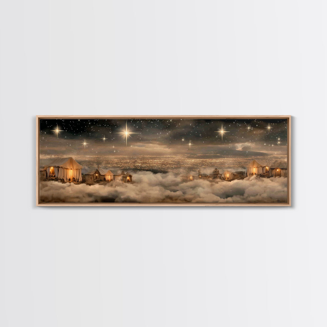 Holy Night Sky, Framed Canvas Print, Christian Art Canvas, Panoramic Painting, Christmas Wall Art, Christian Gift Ideas, Modern Christian A