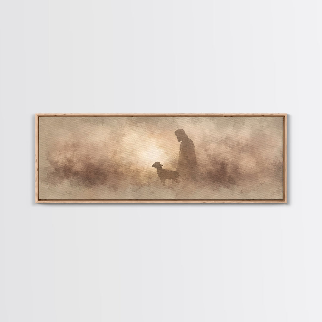 Lamb Of Morning Light, Framed Canvas Print, Christian Art Canvas, Panoramic Art, Jesus Painting, Christian Wall Art, Christian Gift