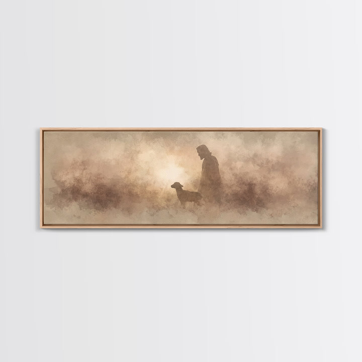 Lamb Of Morning Light, Framed Canvas Print, Christian Art Canvas, Panoramic Art, Jesus Painting, Christian Wall Art, Christian Gift