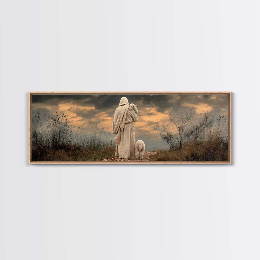 Shepherds Of Dawn – Framed Canvas Print – Christian Wall Art – Jesus Painting – Panoramic Art – Christian Art Canvas – Christian Christmas
