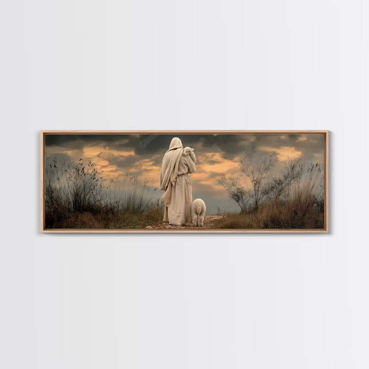 Shepherds Of Dawn – Framed Canvas Print – Christian Wall Art – Jesus Painting – Panoramic Art – Christian Art Canvas – Christian Christmas