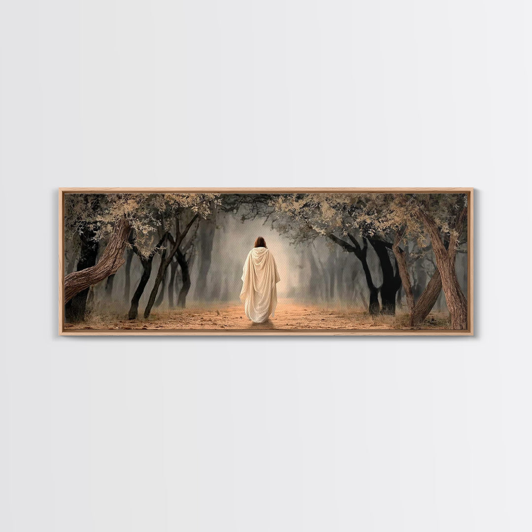 Sacred Woodland Path | Framed Canvas Print | Christian Art Canvas | Jesus Painting | Panoramic Wall Art | Christian Art Work | Christian Ch