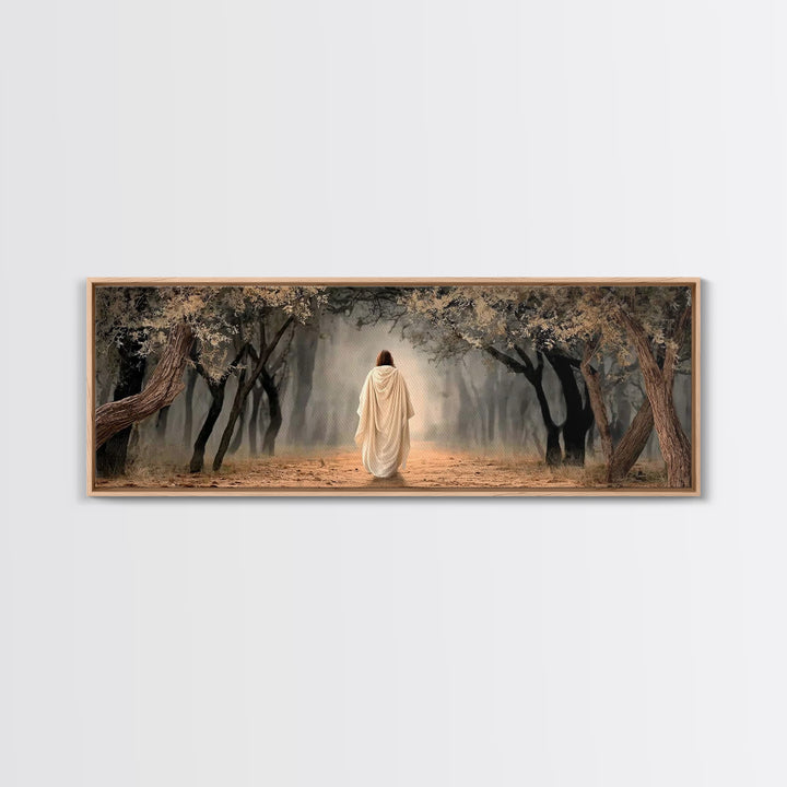 Sacred Woodland Path | Framed Canvas Print | Christian Art Canvas | Jesus Painting | Panoramic Wall Art | Christian Art Work | Christian Ch