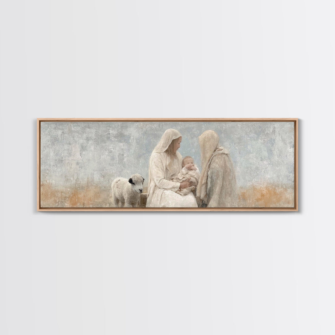 Winter Nativity | Framed Canvas Print | Christian Christmas Art | Christian Wall Art | Panoramic Painting | Christian Decor | Christian Gif