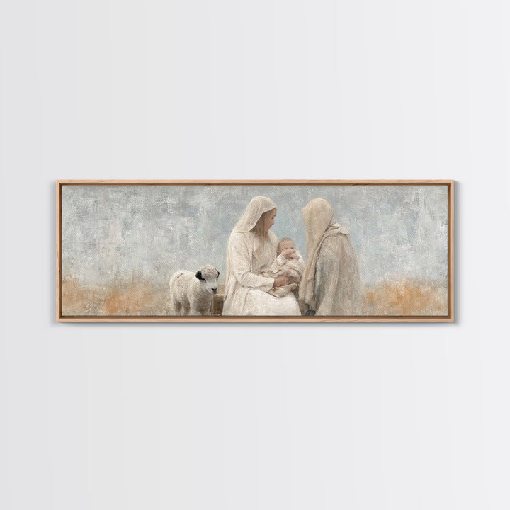 Winter Nativity | Framed Canvas Print | Christian Christmas Art | Christian Wall Art | Panoramic Painting | Christian Decor | Christian Gif