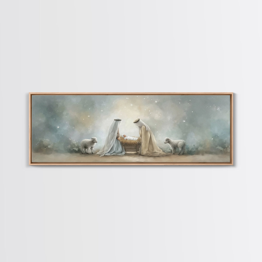 Humble Light – Framed Canvas Print – Christian Wall Art – Christmas Art – Panoramic Painting – Christian Decor – Christmas Canvas Wall Art