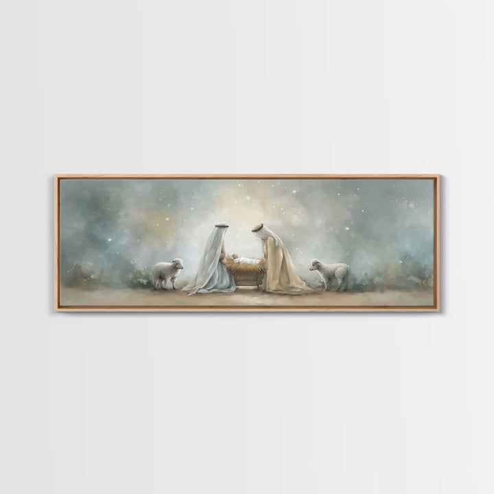 Humble Light – Framed Canvas Print – Christian Wall Art – Christmas Art – Panoramic Painting – Christian Decor – Christmas Canvas Wall Art