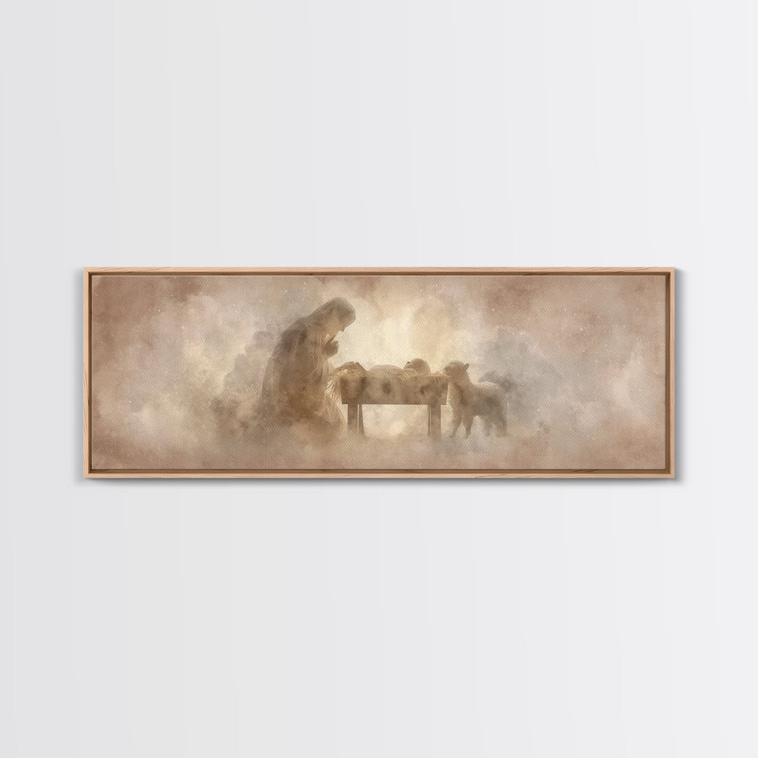 Sacred Stillness, Framed Canvas Print, Christian Art Canvas, Christian Wall Art, Panoramic Art, Jesus Painting, Christian Christmas Decor