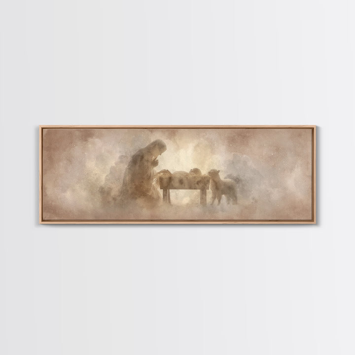 Sacred Stillness, Framed Canvas Print, Christian Art Canvas, Christian Wall Art, Panoramic Art, Jesus Painting, Christian Christmas Decor