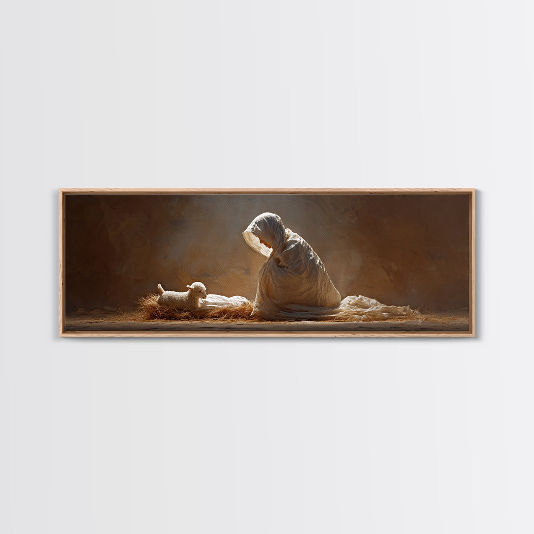 Manger Blessing | Framed Canvas Print | Christian Wall Art | Christmas Art | Panoramic Wall Art | Christian Art Canvas | Christian Christma