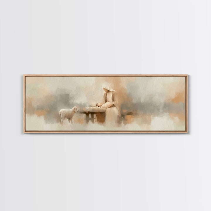 Gentle Manger Light – Framed Canvas Print – Panoramic Art – Christian Wall Art – Christian Art Canvas – Christmas Art – Christian Decor