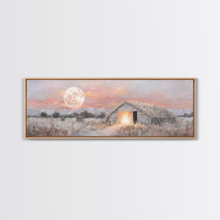 Moonrise Hope, Framed Canvas Print, Panoramic Painting, Christmas Wall Art, Christian Art Canvas, Christian Christmas Art, Christian Gift I