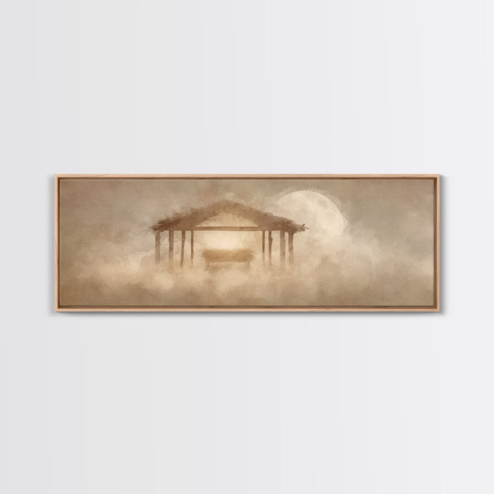 Holy Stable Dream – Framed Canvas Print – Panoramic Frame – Christmas Wall Art – Christian Art Canvas – Christian Christmas Art – Christmas