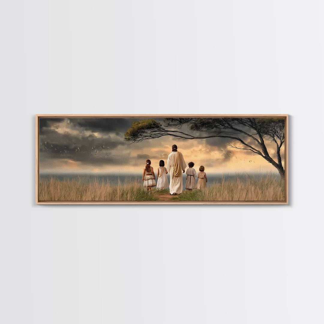 Evening Promise, Framed Canvas Print, Christian Art Canvas, Panoramic Wall Art, Christian Painting, Christmas Wall Art, Jesus Canvas Art