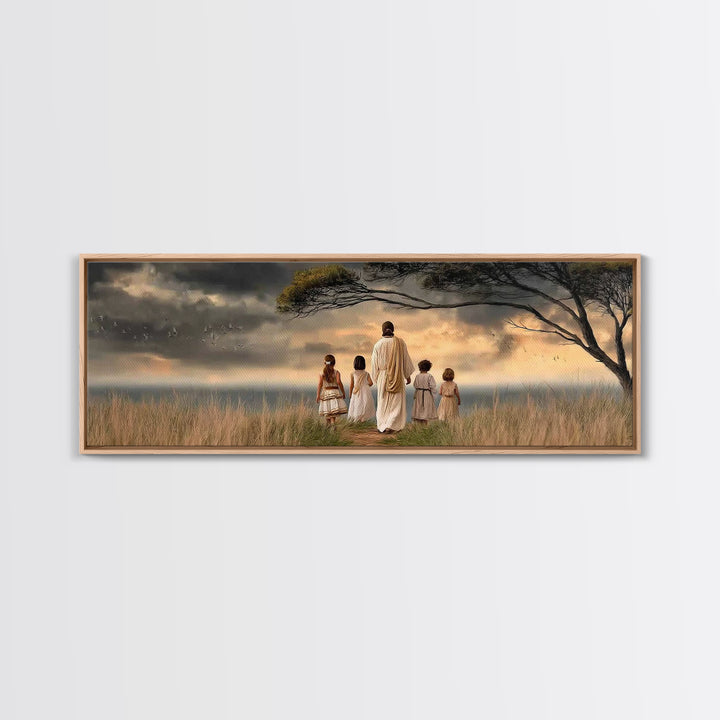 Evening Promise, Framed Canvas Print, Christian Art Canvas, Panoramic Wall Art, Christian Painting, Christmas Wall Art, Jesus Canvas Art