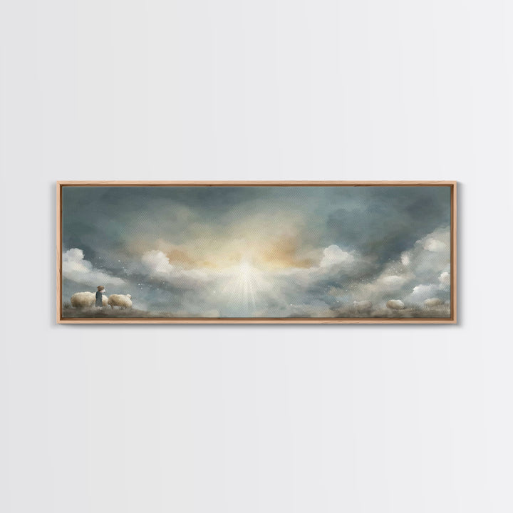 Shepherd’s Radiance – Framed Canvas Print – Panoramic Painting – Christian Wall Art – Christian Art Canvas – Christmas Art – Jesus Painting
