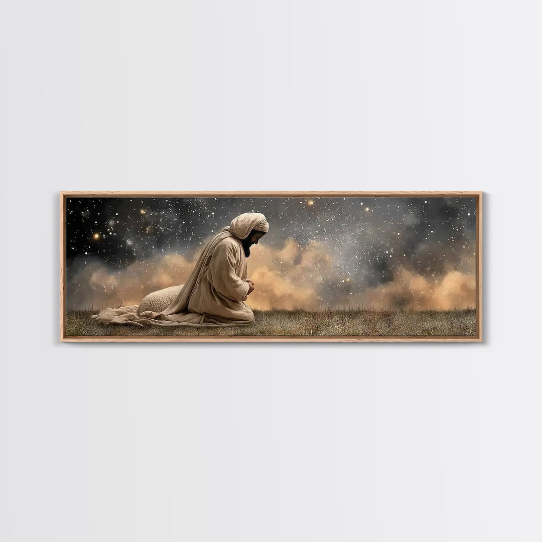 Starfield Prayer – Framed Canvas Print – Panoramic Frame – Christian Art Canvas – Christian Wall Art – Jesus Painting – Christian Christmas