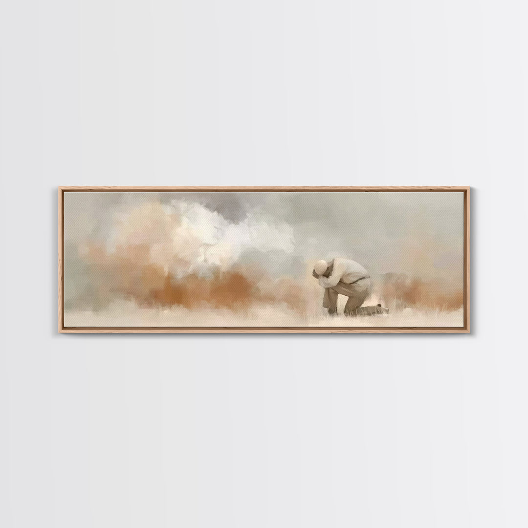 Desert Supplication | Framed Canvas Print | Panoramic Painting | Christian Wall Art | Christian Art Canvas | Jesus Painting | Christmas Art