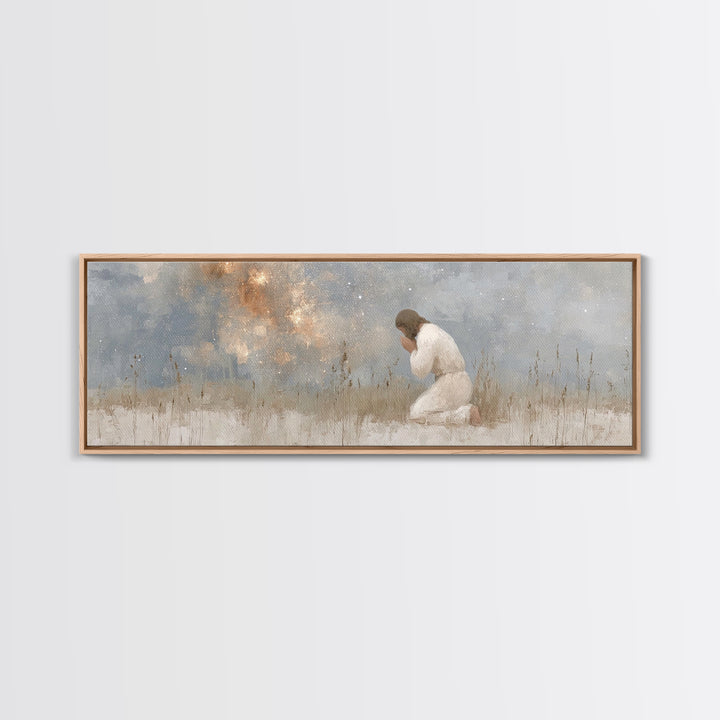 Silent Petition, Framed Canvas Print, Panoramic Wall Art, Christian Art Canvas, Jesus Painting, Christian Wall Art, Christian Christmas Art