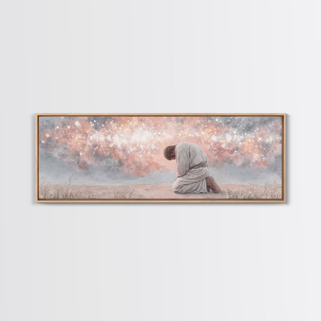 Softened Reverence, Framed Canvas Print, Panoramic Painting, Christian Art Canvas, Christian Wall Art, Jesus Painting, Christmas Art