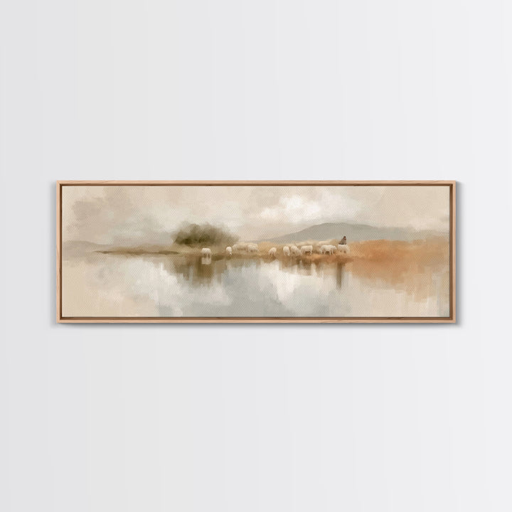 Still Waters Grace, Framed Canvas Print, Panoramic Wall Art, Christian Art Print, Jesus Canvas Art, Christian Christmas Art, Christian Deco