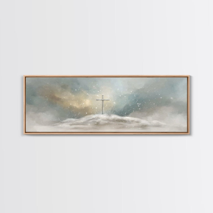 Cross Of Stillness – Framed Canvas Print – Christian Art Print – Panoramic Wall Art – Christmas Art – Christian Decor – Unique Christian Ar