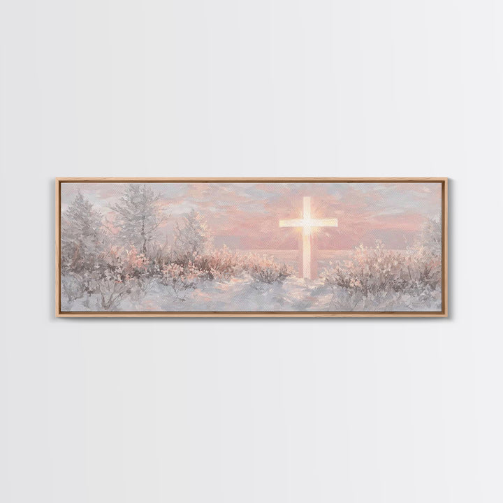 Grace In Winter | Framed Canvas Print | Christian Christmas Art | Panoramic Frame | Christian Art Work | Jesus Painting | Christian Wall Ar