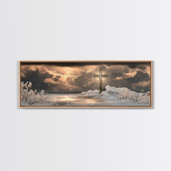 Holy Winter Glow – Framed Canvas Print – Christian Wall Art – Panoramic Painting – Christian Art Gift – Christmas Canvas Wall Art – Jesus A