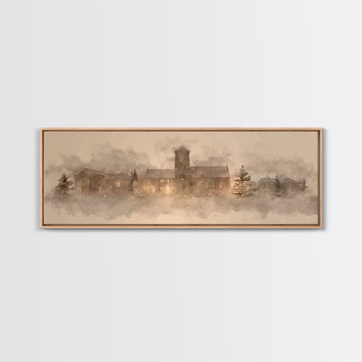 Cathedral In Quiet | Framed Canvas Print | Christian Wall Art | Extra Wide Art | Christian Art Painting | Christmas Art | Christian Home De