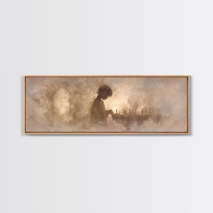 Little Prayer Light – Framed Canvas Print – Christian Wall Art – Panoramic Art – Christian Art Canvas – Christmas Art – Christian Decoratio