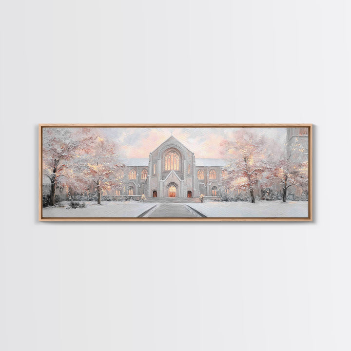 Evening Cathedral Light, Framed Canvas Print, Christian Wall Art, Panoramic Art, Christian Painting, Christmas Art, Framed Christian Art