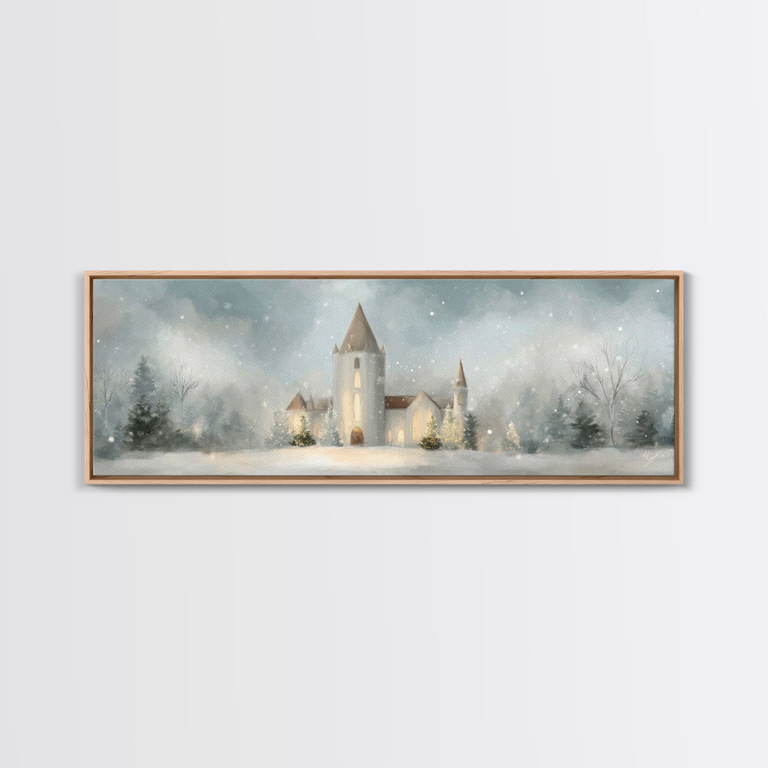 Light Of The Chapel – Framed Canvas Print – Christian Wall Art – Panoramic Painting – Christmas Art – Christian Art Canvas – Christian Deco