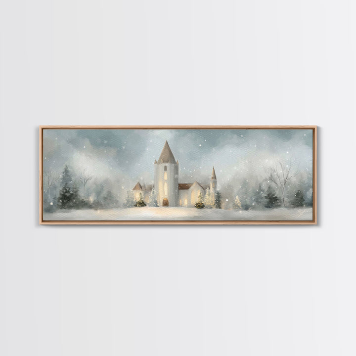 Light Of The Chapel – Framed Canvas Print – Christian Wall Art – Panoramic Painting – Christmas Art – Christian Art Canvas – Christian Deco