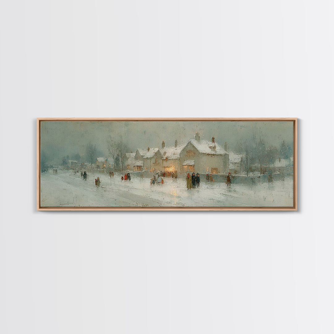 Winter Lane Joy, Framed Canvas Print, Christian Art Canvas, Panoramic Wall Art, Christmas Art Prints, Christian Decor, Moody Christian Art