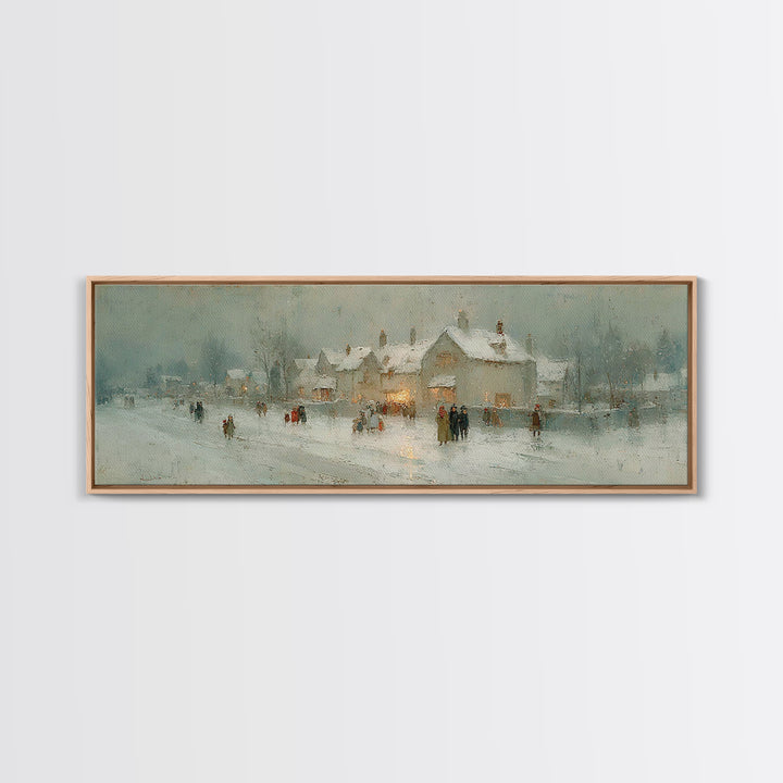 Winter Lane Joy, Framed Canvas Print, Christian Art Canvas, Panoramic Wall Art, Christmas Art Prints, Christian Decor, Moody Christian Art
