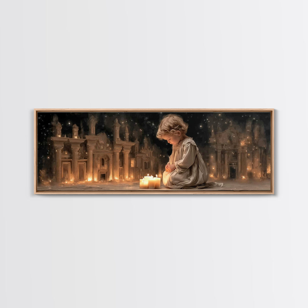Childhood Devotion, Framed Canvas Print, Christian Art Canvas, Panoramic Wall Art, Christmas Art, Christian Art Gift, Modern Christian Art
