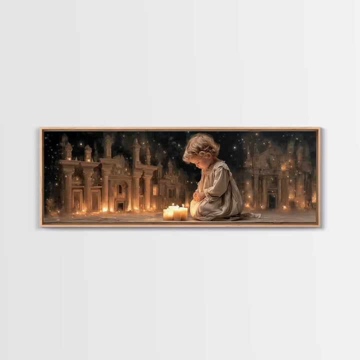 Childhood Devotion, Framed Canvas Print, Christian Art Canvas, Panoramic Wall Art, Christmas Art, Christian Art Gift, Modern Christian Art
