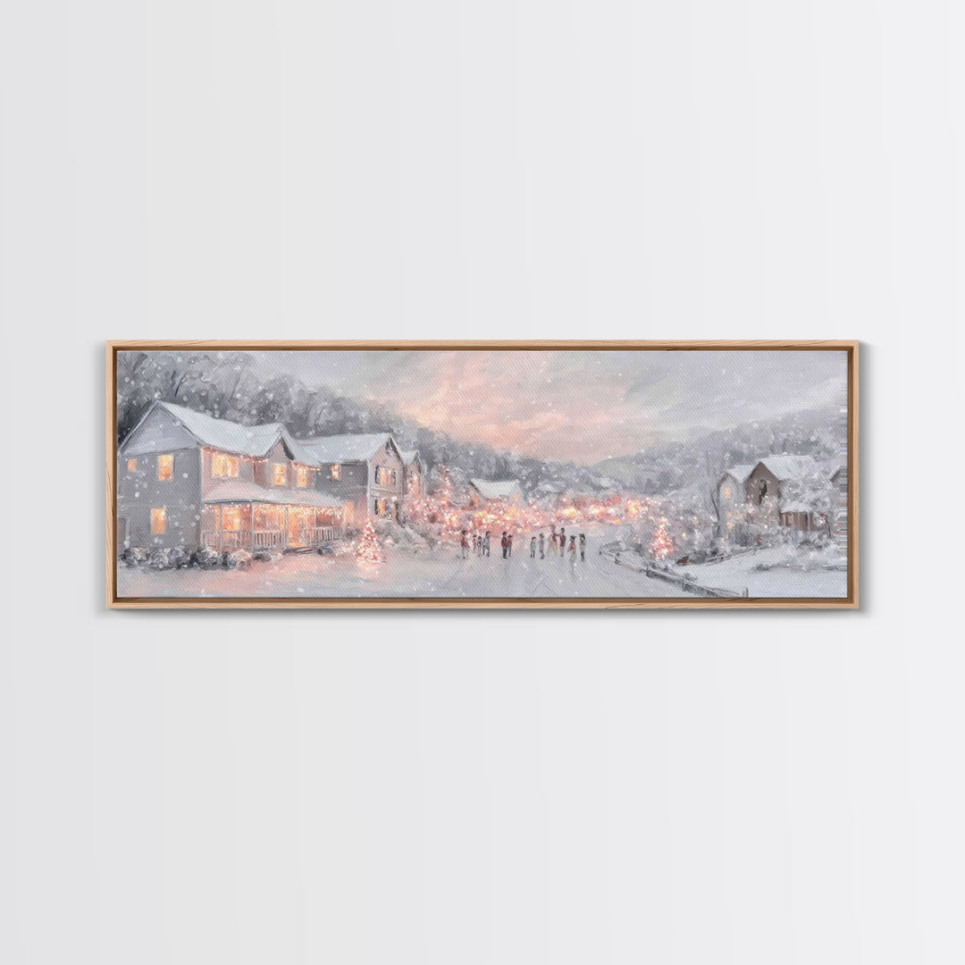 Winter Bethlehem Glow – Framed Canvas Print – Christian Wall Art – Christmas Art Prints – Christian Christmas Art – Panoramic Wall Art – Ch