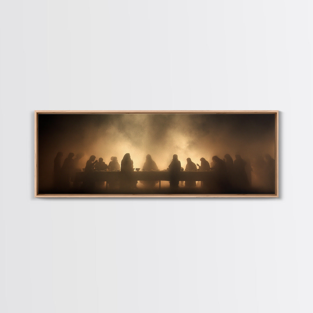 Sacred Supper Haze | Framed Canvas Print | Christian Art Canvas | Jesus Painting | Moody Christian Art | Panoramic Art | Christian Wall Art