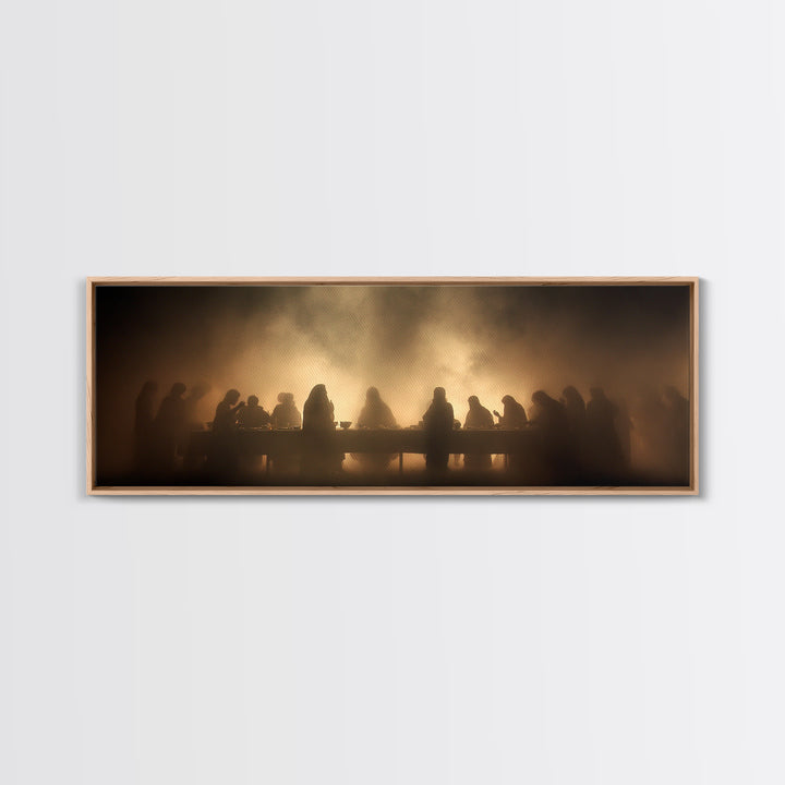 Sacred Supper Haze | Framed Canvas Print | Christian Art Canvas | Jesus Painting | Moody Christian Art | Panoramic Art | Christian Wall Art
