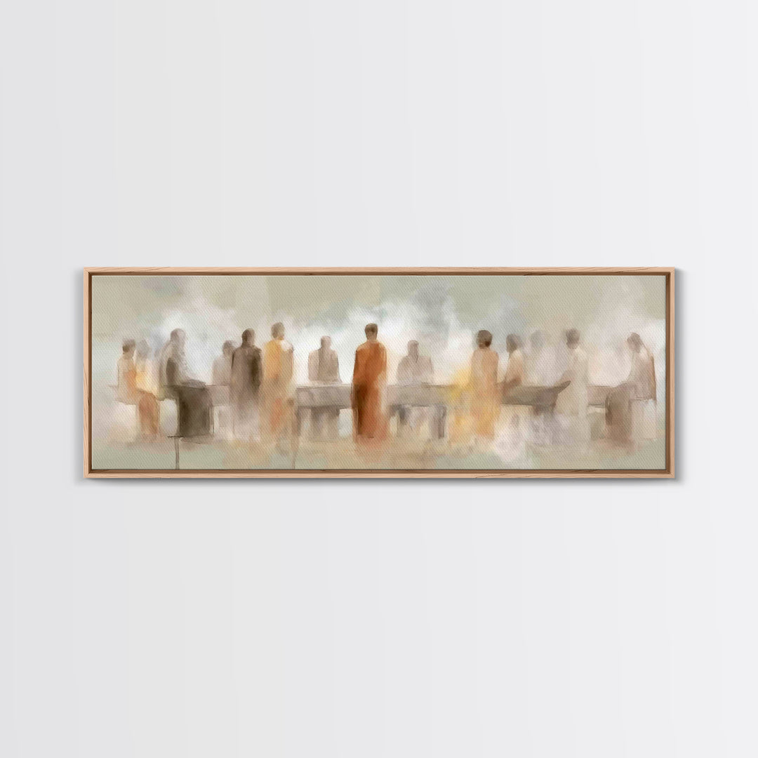 Quiet Disciples Dawn | Framed Canvas Print | Christian Art Painting | Minimalist Christian Art | Panoramic Wall Art | Jesus Canvas Art | Su
