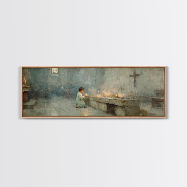 Sanctuary Candles | Framed Canvas Print | Christian Wall Art | Panoramic Painting | Christian Art Print | Christmas Art | Subtle Christian